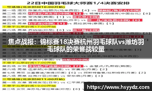 焦点战报：锦标赛18决赛杭州羽毛球队vs潍坊羽毛球队的荣誉战较量